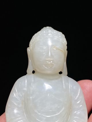 |清乾隆 和田玉 白玉 阿弥陀佛 佛像 摆件