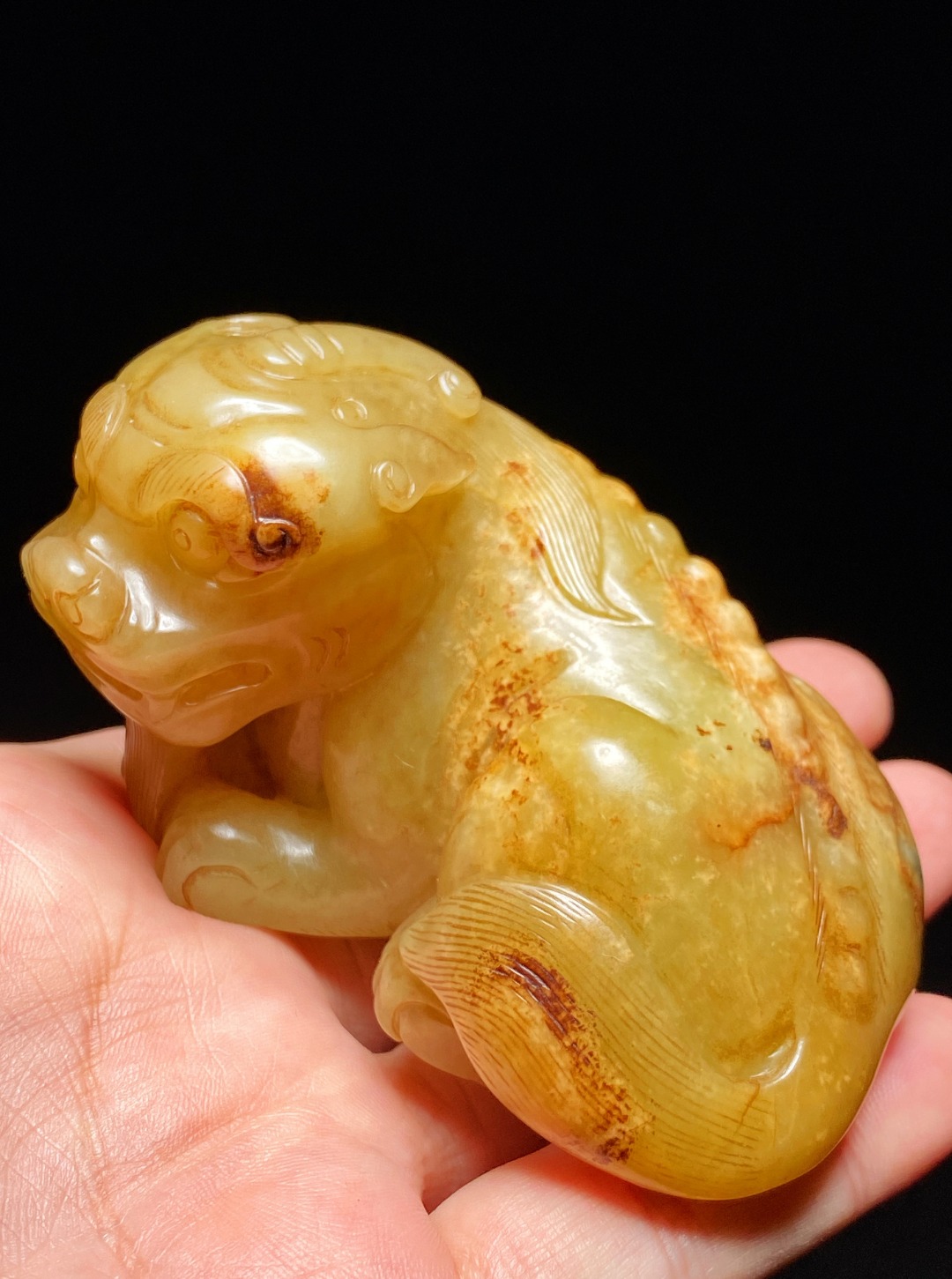 和田玉籽料|明 和田玉籽料 黄玉 瑞兽 把件 摆件 纸镇