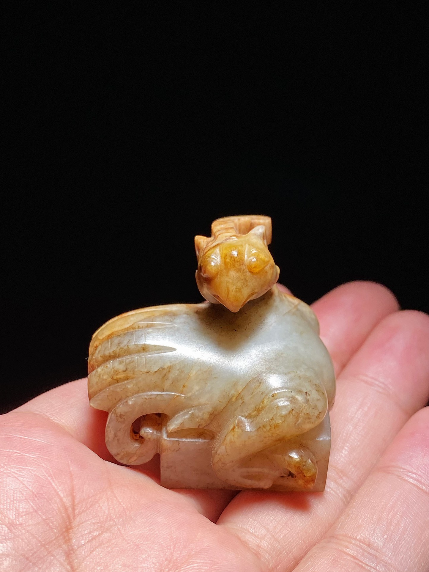 和田玉籽料|明以前 和田玉籽料受沁 凤钮印章 玉印 把件 摆件