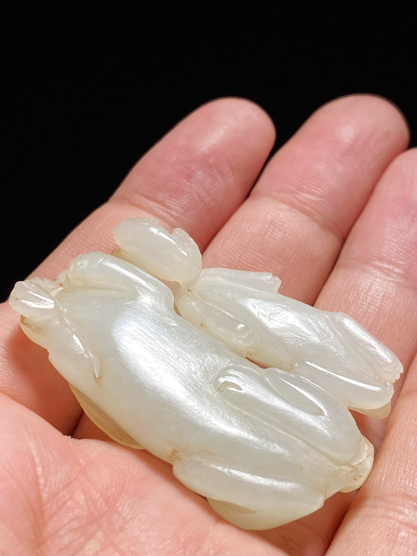 清 和田玉白玉籽料 双兔 挂件 把件