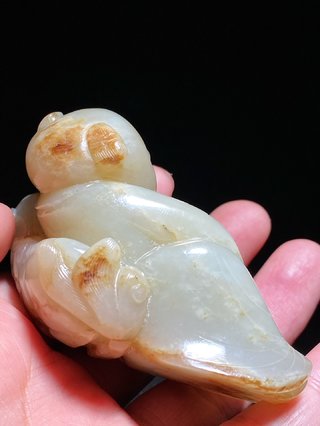 玫瑰|明 和田玉籽料 童子瑞兽 摆件 把件