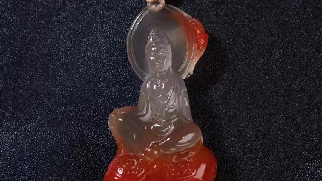 精品冰飘料手工雕刻普贤菩萨，独一无二之美