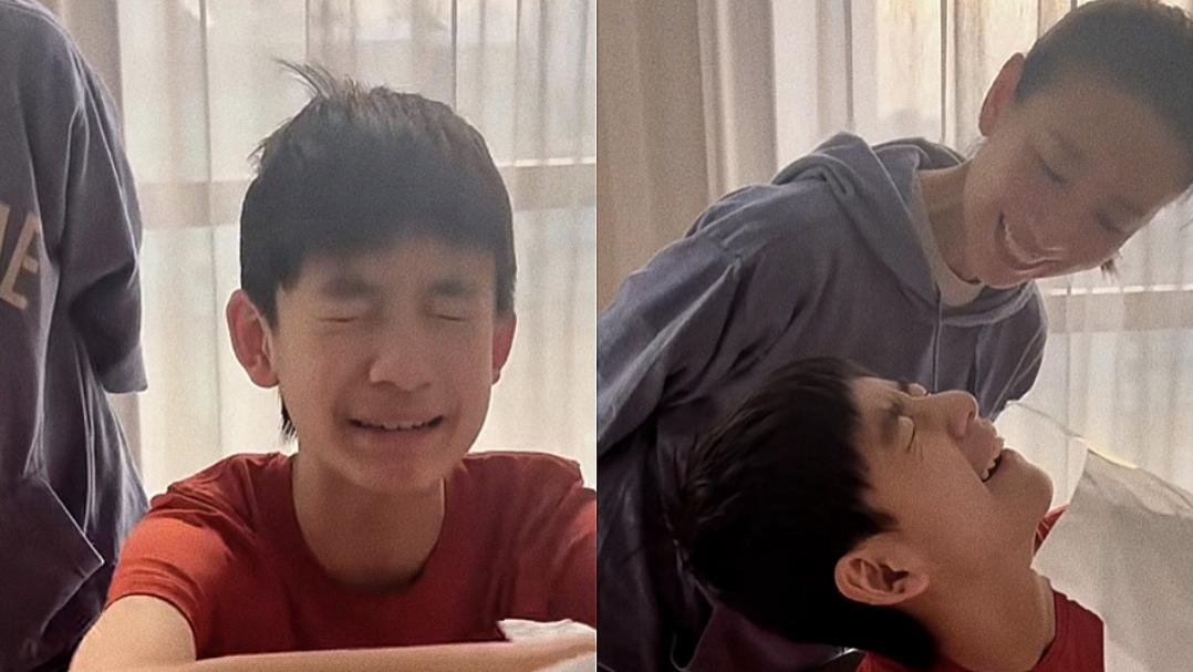 董洁|董洁送14岁儿子手机！顶顶埋头哭泣表情委屈，允许其与潘粤明联系