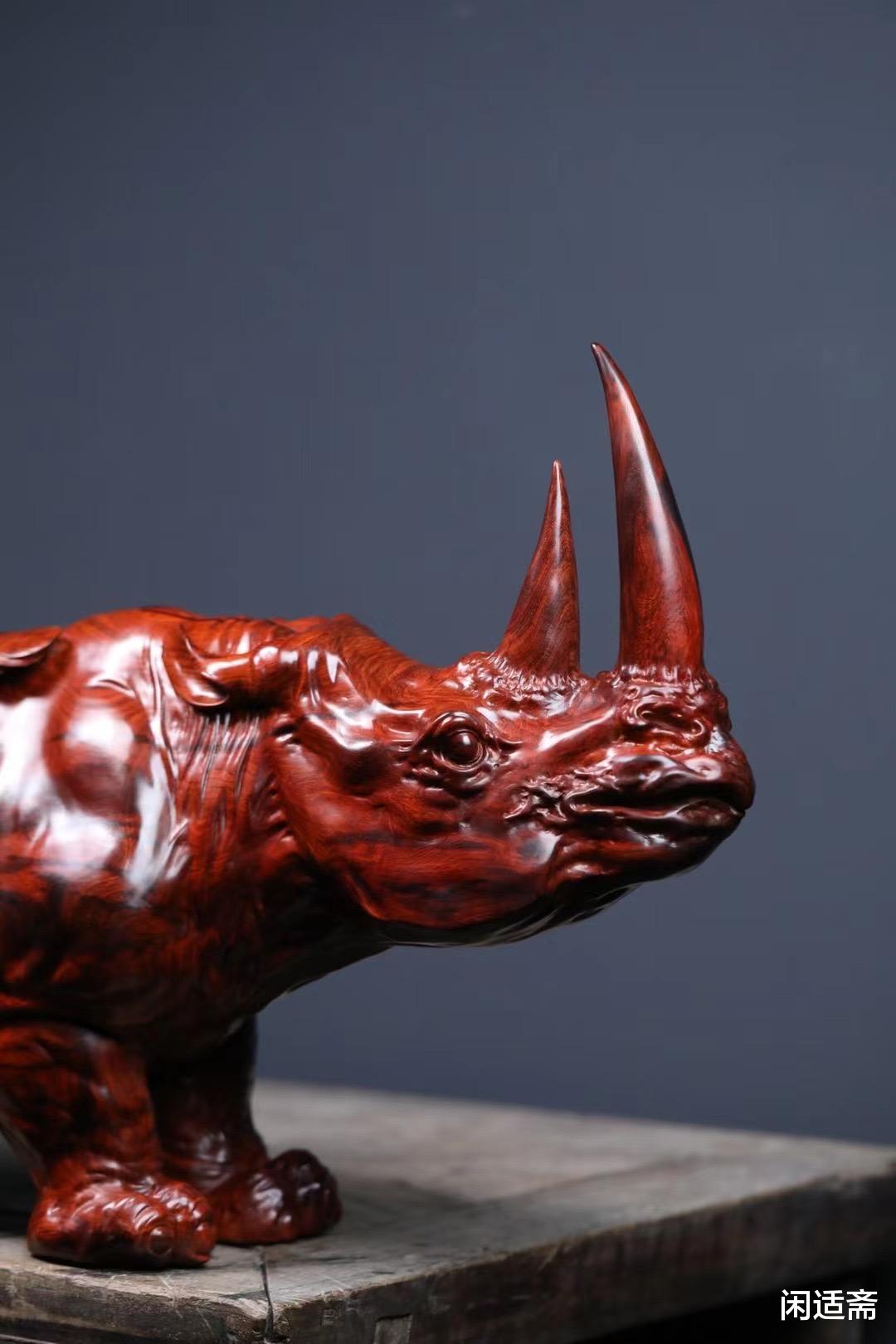 犀牛|平安赐福,小叶紫檀,超大犀牛木雕摆件