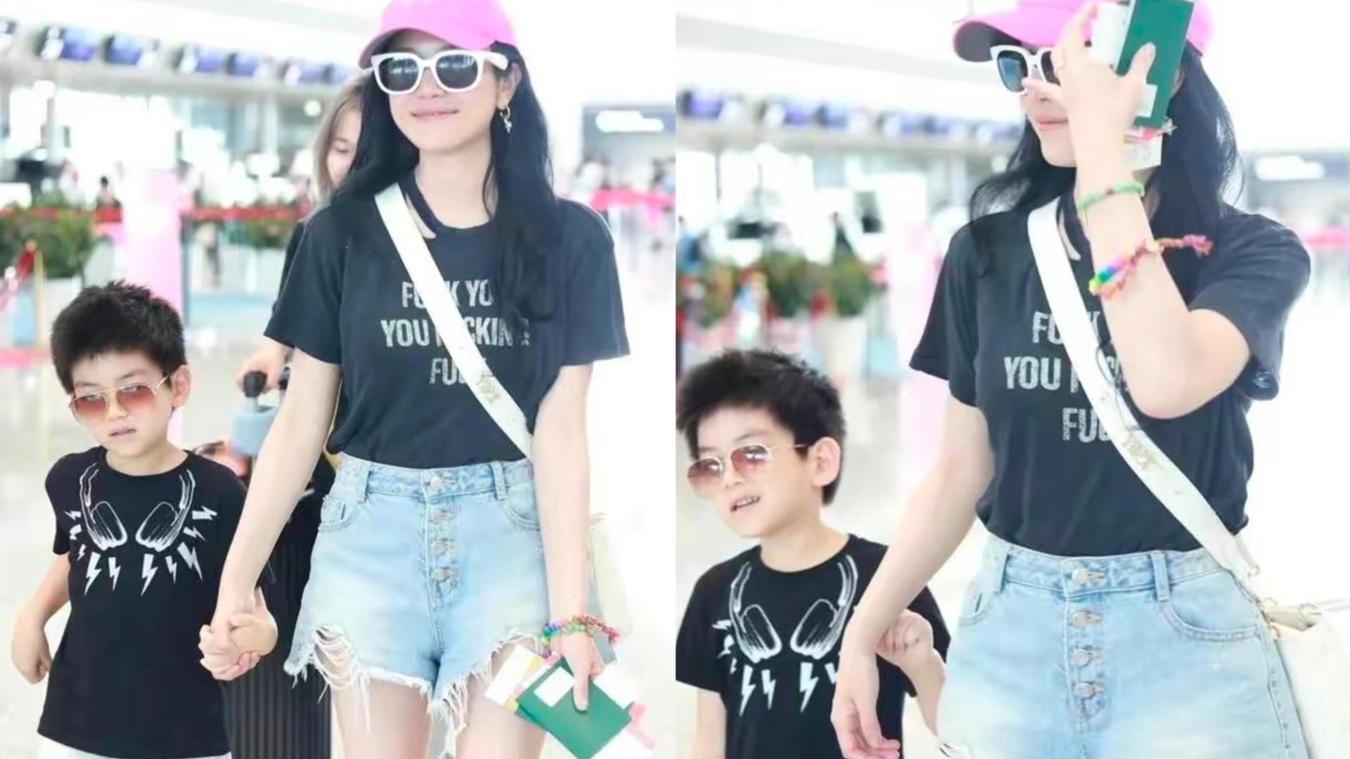 陈妍希携子现身上海机场，一身行头超6万，6岁小星星表情又拽又酷