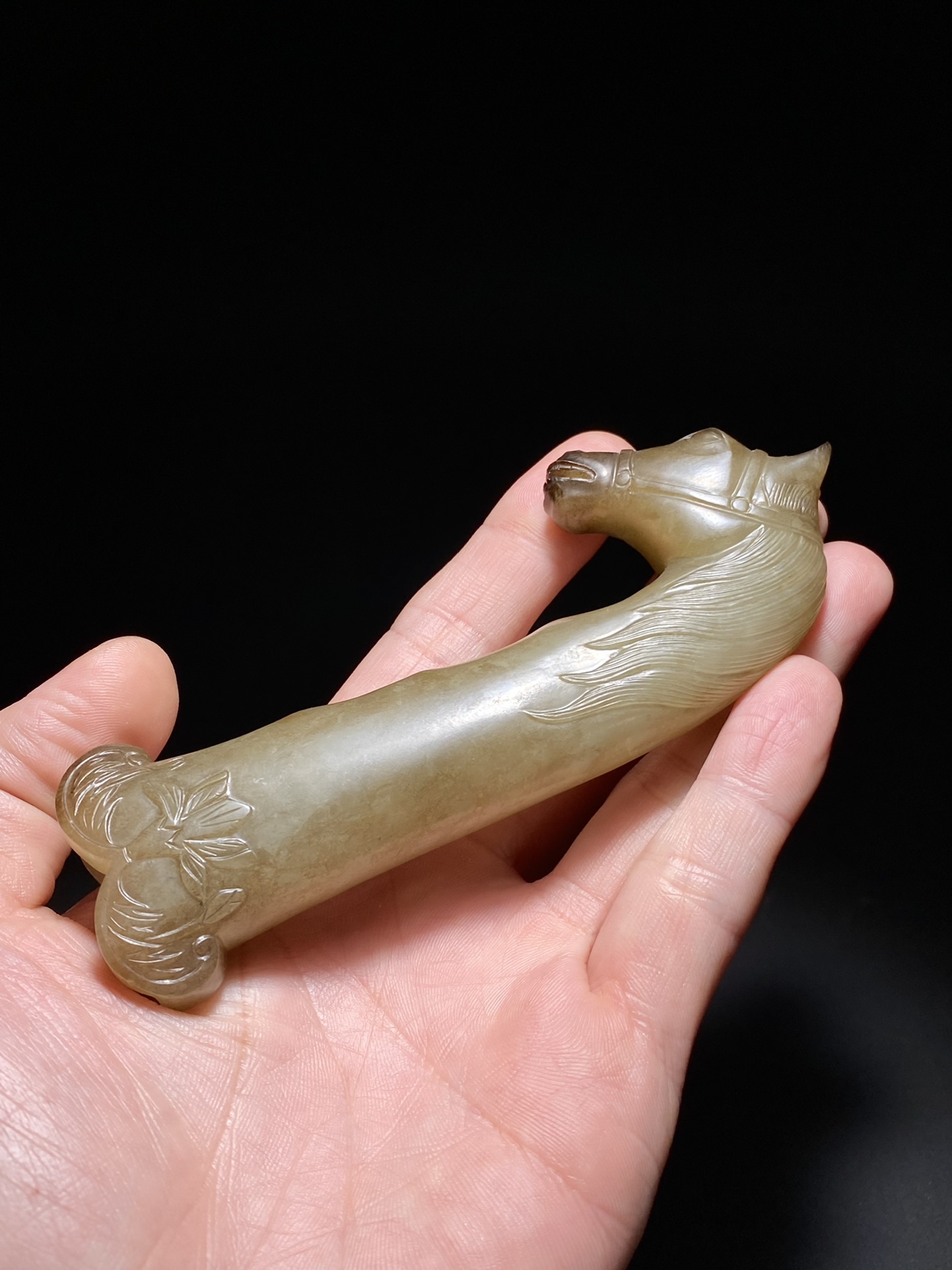 和田玉籽料|清早期 和田玉籽料 马首 刀柄 刀把 把件