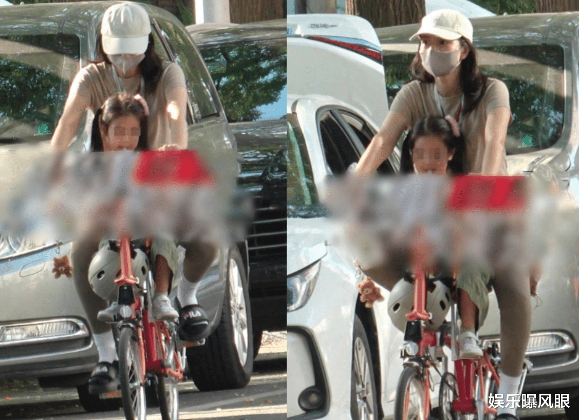 接地气!高圆圆骑车接娃放学,瑞亚边喝水边学习,眉浓眼小超像爸