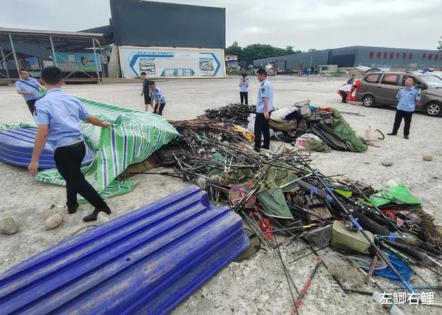 四川南充销毁违规渔具,大量鱼竿被铲车碾碎,钓鱼人看后心情复杂