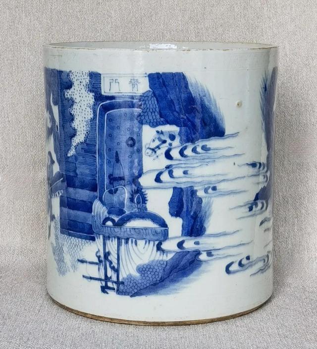 顺治|看山石披麻皴染技法 辨明末清初青花瓷器