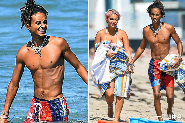 威尔史密斯儿子近照，海滩秀恩爱！体型干瘦，摸女友肚子疑当爹