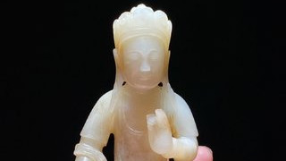 和田玉籽料|明 和田玉籽料白玉 受沁 地藏王菩萨 佛像 摆件