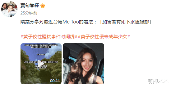 ?黄子佼清醒后精神不稳,受害者惨遭攻击,隋棠怒斥:下水道蟑螂?