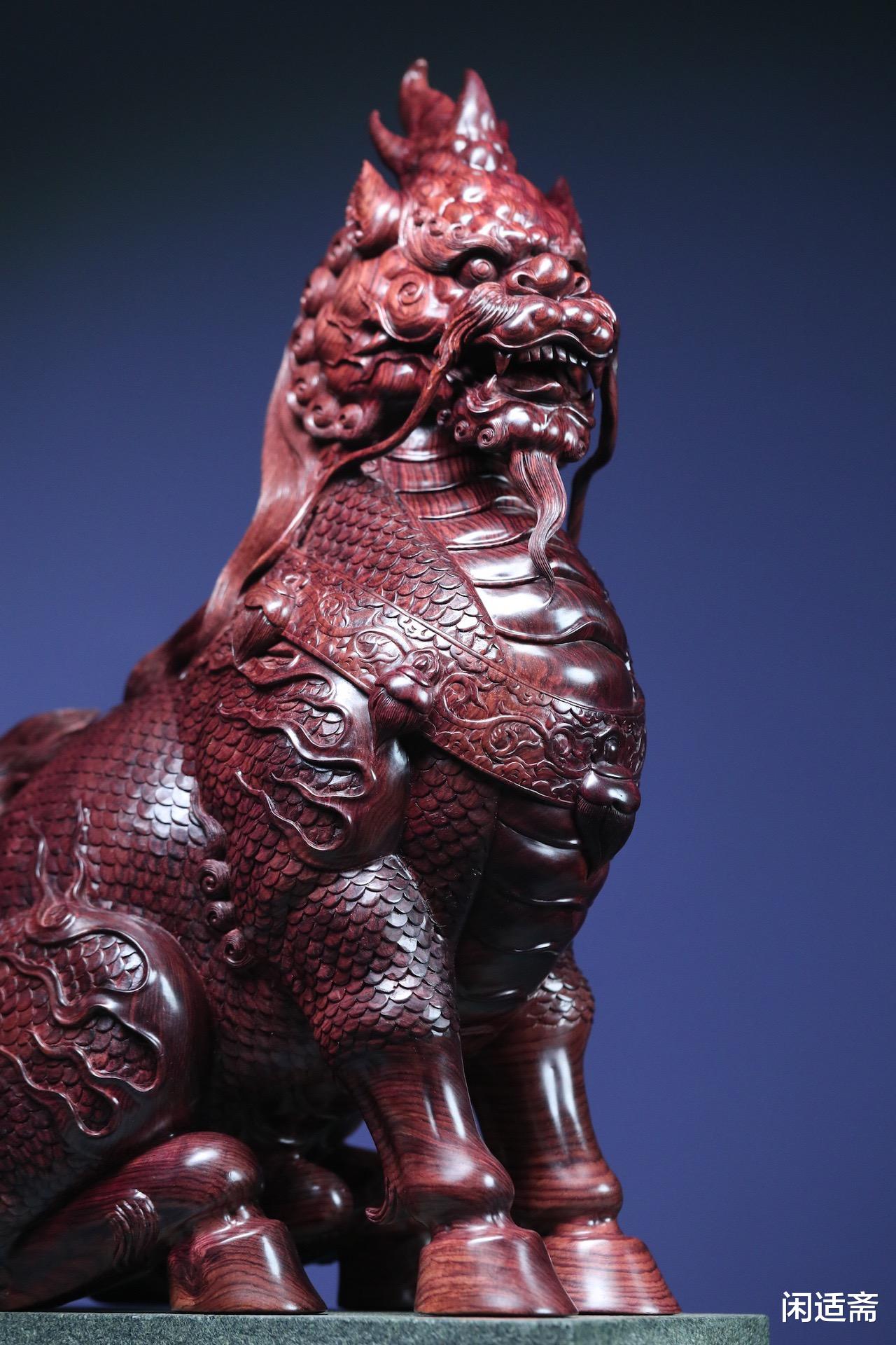 麒麟献瑞，海南黄花梨紫油梨，木雕艺术摆件