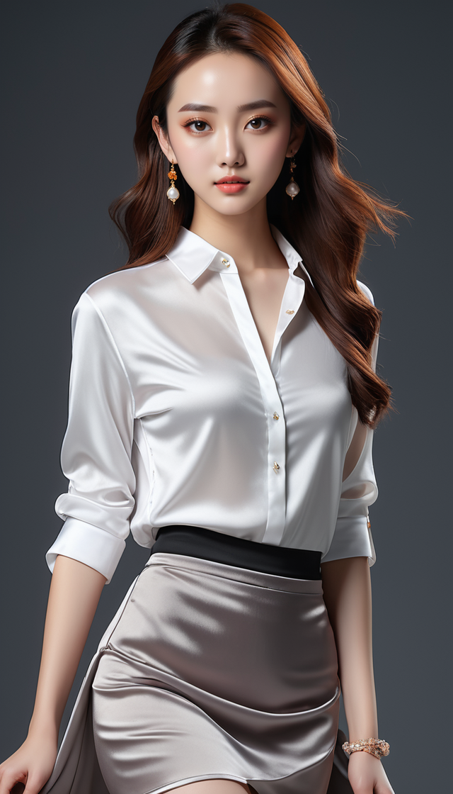 缎面套裙与丝绸衬衫的完美组合