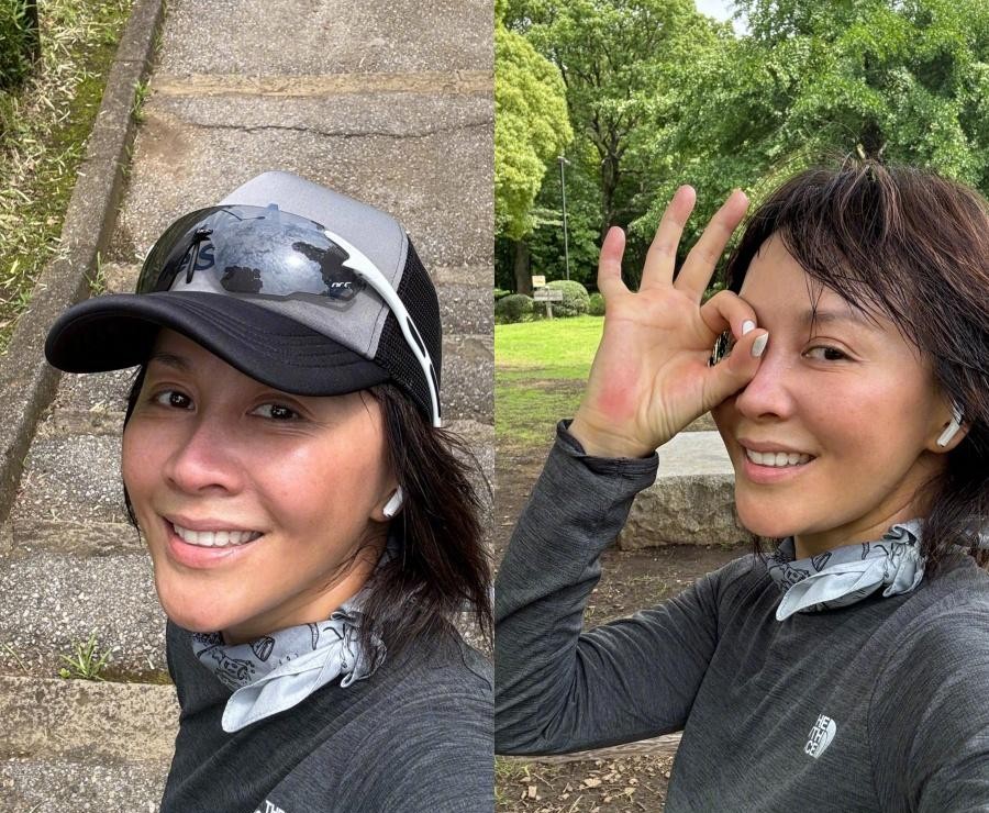 58岁刘嘉玲户外晨跑，穿紧身裤不遮臀部，网友：没有一点衰老样