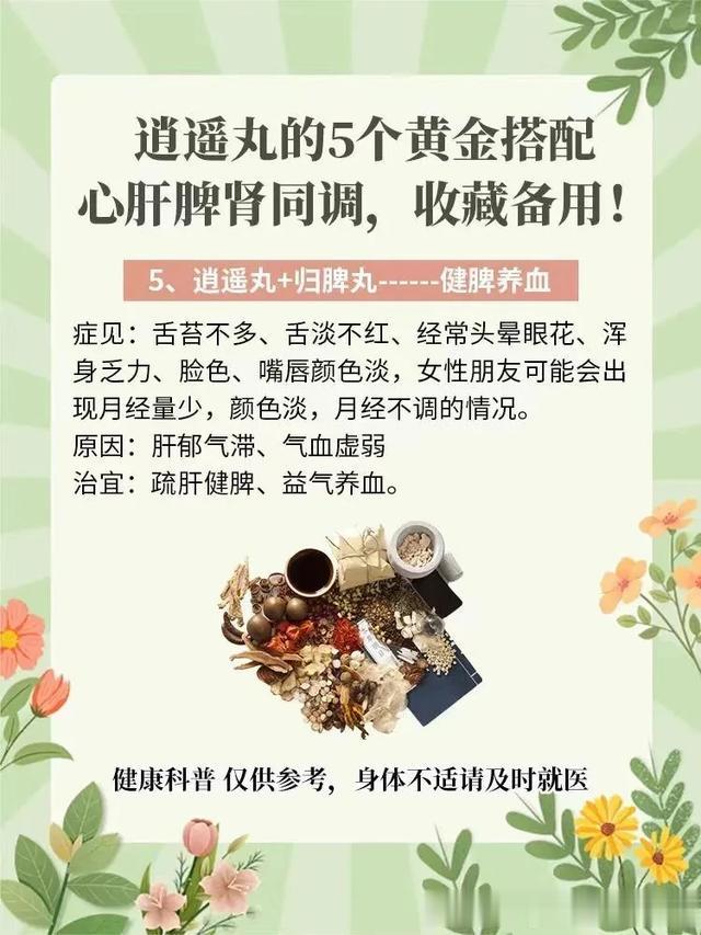 逍遥丸的5个黄金搭配，心肝脾肾同调，收藏备用！