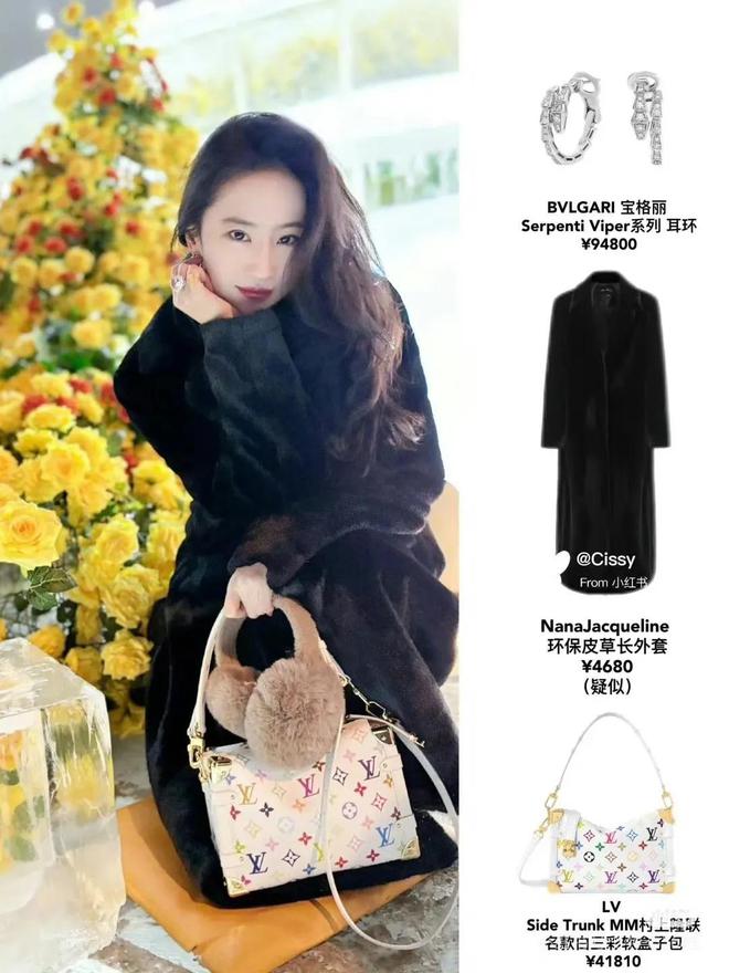 刘亦菲晒出哈尔滨打卡黄玫瑰，包包衣服价格不菲，回家顺带看姥姥