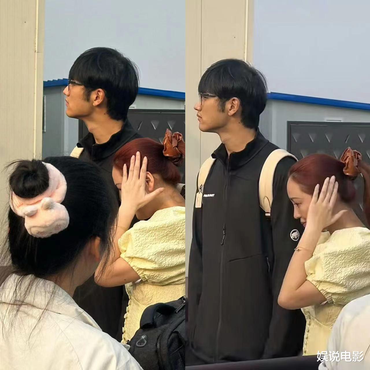 金莎和小男友逛环球影城，她用手遮挡脸，担心被拍