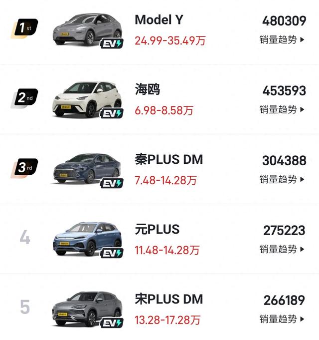 2024全年新能源车销量出炉，三个品牌包揽前10，第一名没有悬念