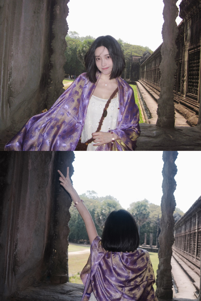 孟子义晒柬埔寨旅行照，素颜出镜展现好身材，简约搭配超清纯！