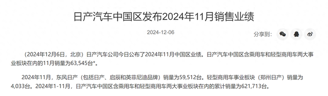 日产公布11月销量，达到6.45万台，天籁成为主力的销量车型之一