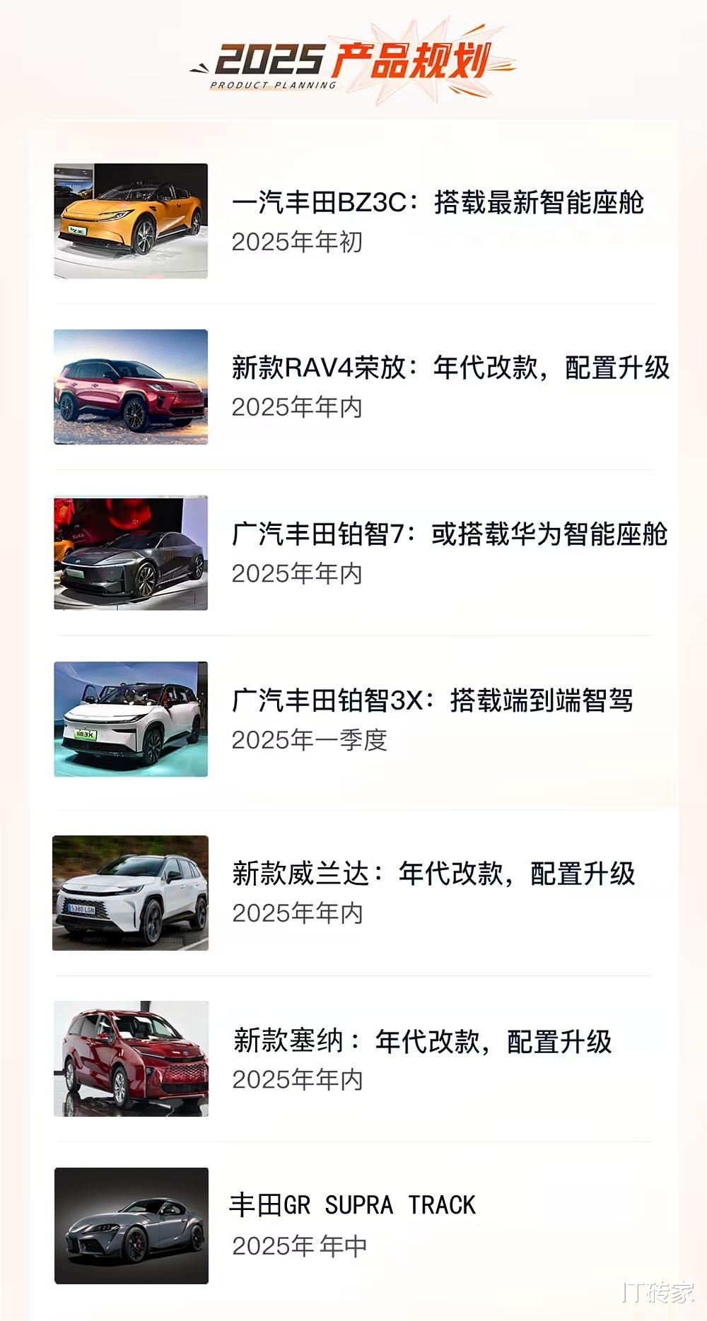丰田 2025 年将要发布的 7 款新车