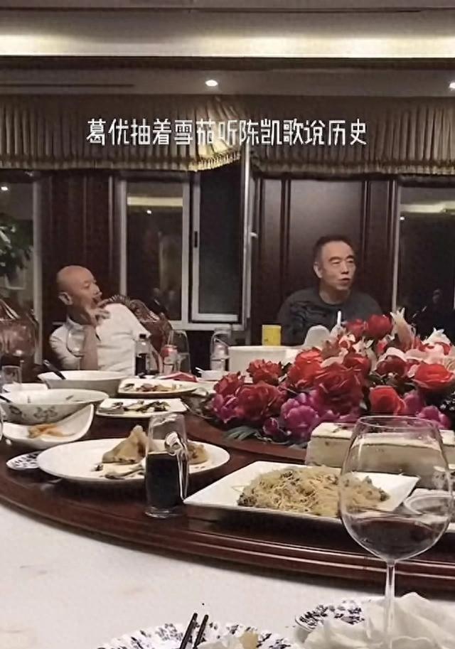 葛优餐桌上抽雪茄，听陈凯歌讲历史竟快睡着，无人动筷太扫兴
