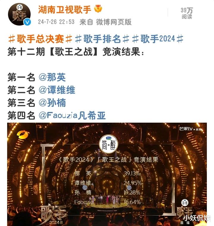 《歌手2024》落幕:孙楠季军,歌王毫无疑问是她,凡希亚鸣不平