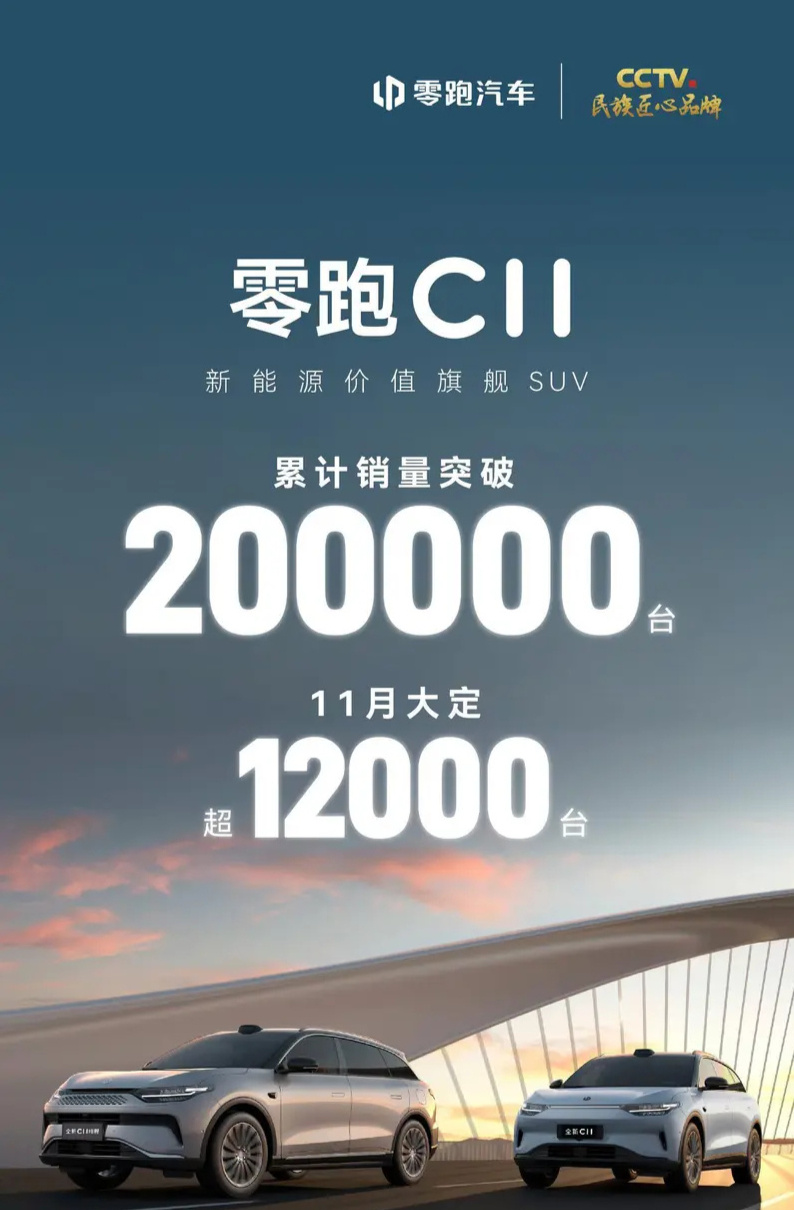零跑C11销量突破20万！11月大定1万2，媲美理想L7，价格仅需一半