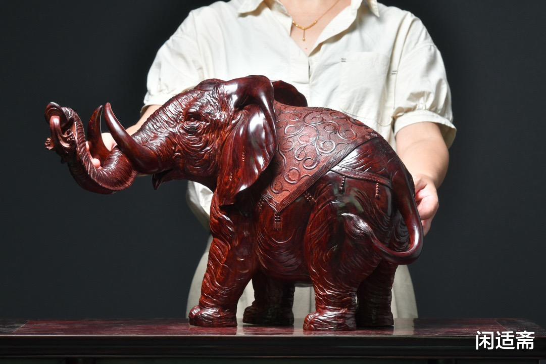 紫檀木雕珍玩,太平有象,清赏艺术摆件