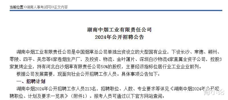 2024年湖南中烟公开招聘213人! 3月7日起报名!