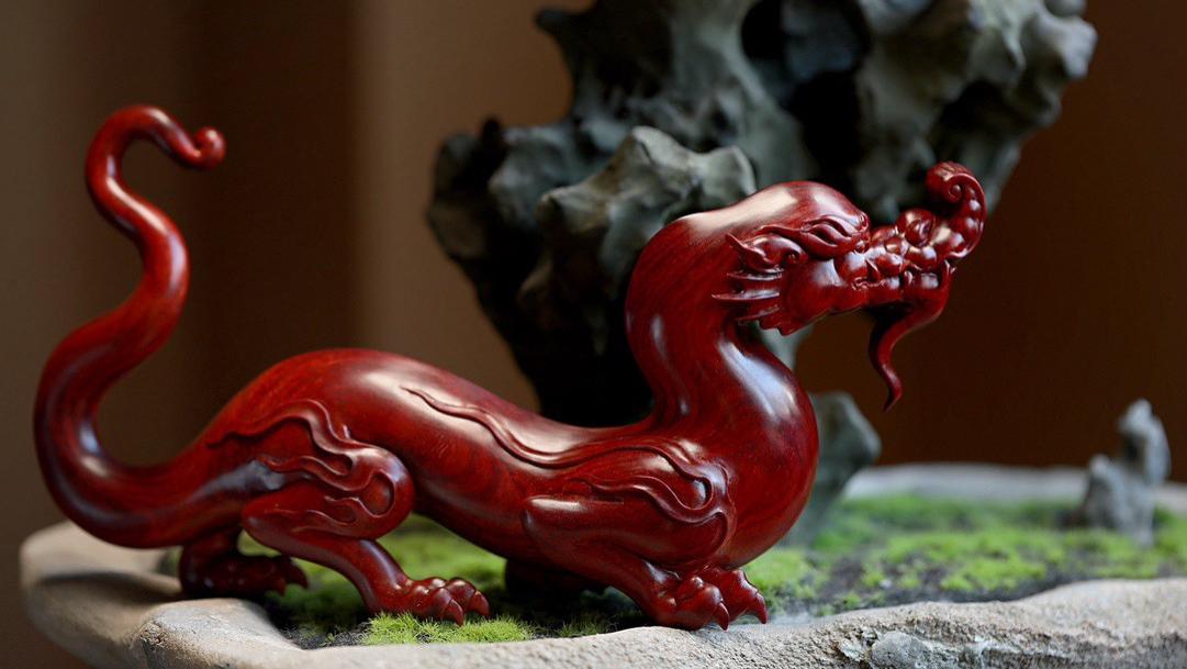 文房雅玩，小叶紫檀极品料，螭龙