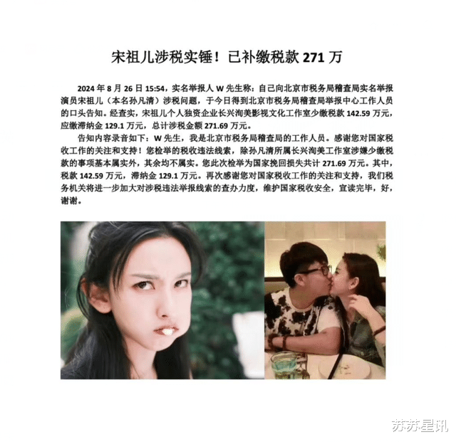 宋祖儿清白了?税务机关核实其无偷漏税,任嘉伦刘宇宁粉丝狂喜!
