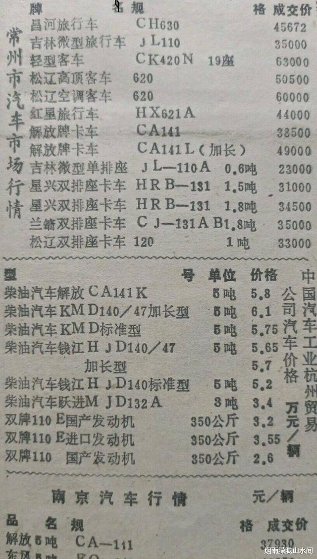 八十年代的大卡车价格单，看看当年曾经开过哪一辆？