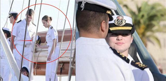 莱昂诺尔公主远洋后首次露面，身旁男生帅气凌人，贴心为公主拿帽