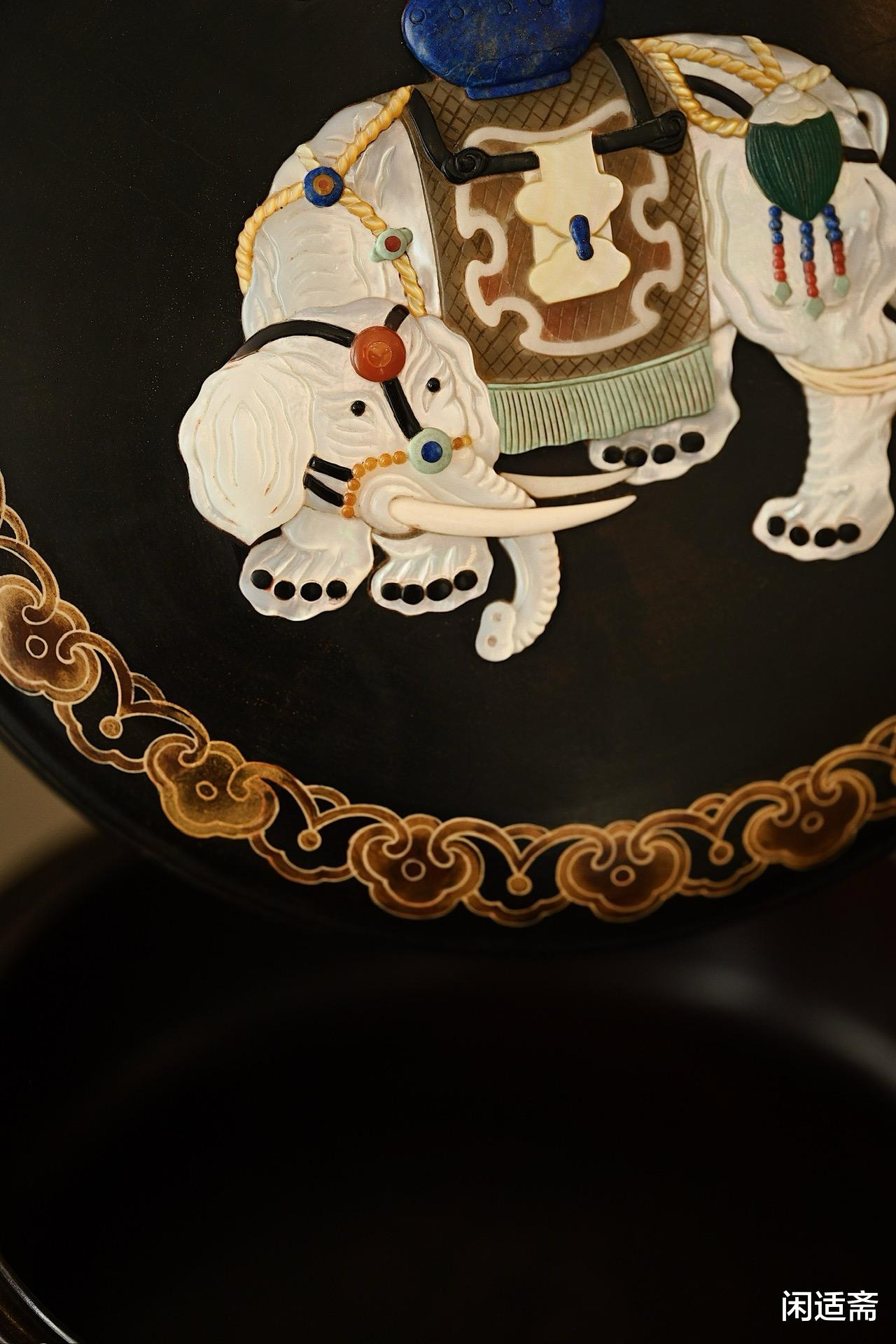 珍藏，紫檀描金，百宝嵌太平有象，收纳捧盒