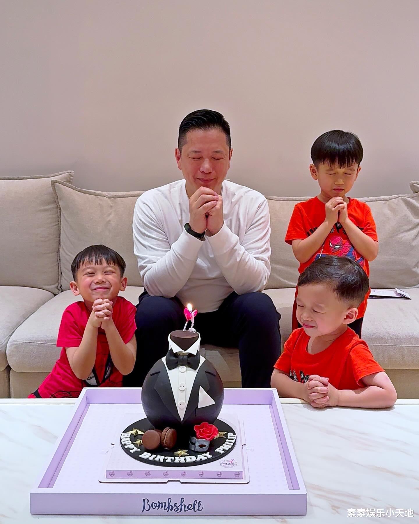 胡杏儿为富豪老公庆生,怀抱3个儿子甜蜜亲吻,一家5口超幸福