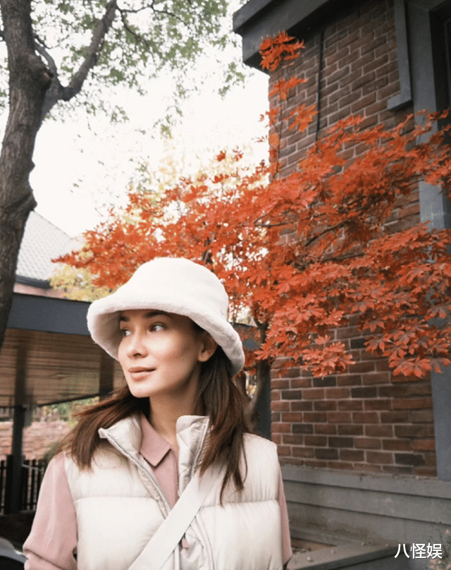 卢靖姗晒自家院子,爬梯子摘山楂,院子里全是落叶生活气息浓厚