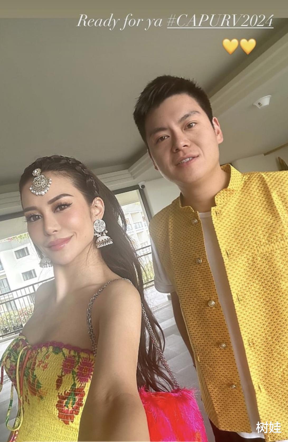 林建岳龙凤胎出国参加婚礼,林心儿穿印度传统服,做伴娘美艳大方