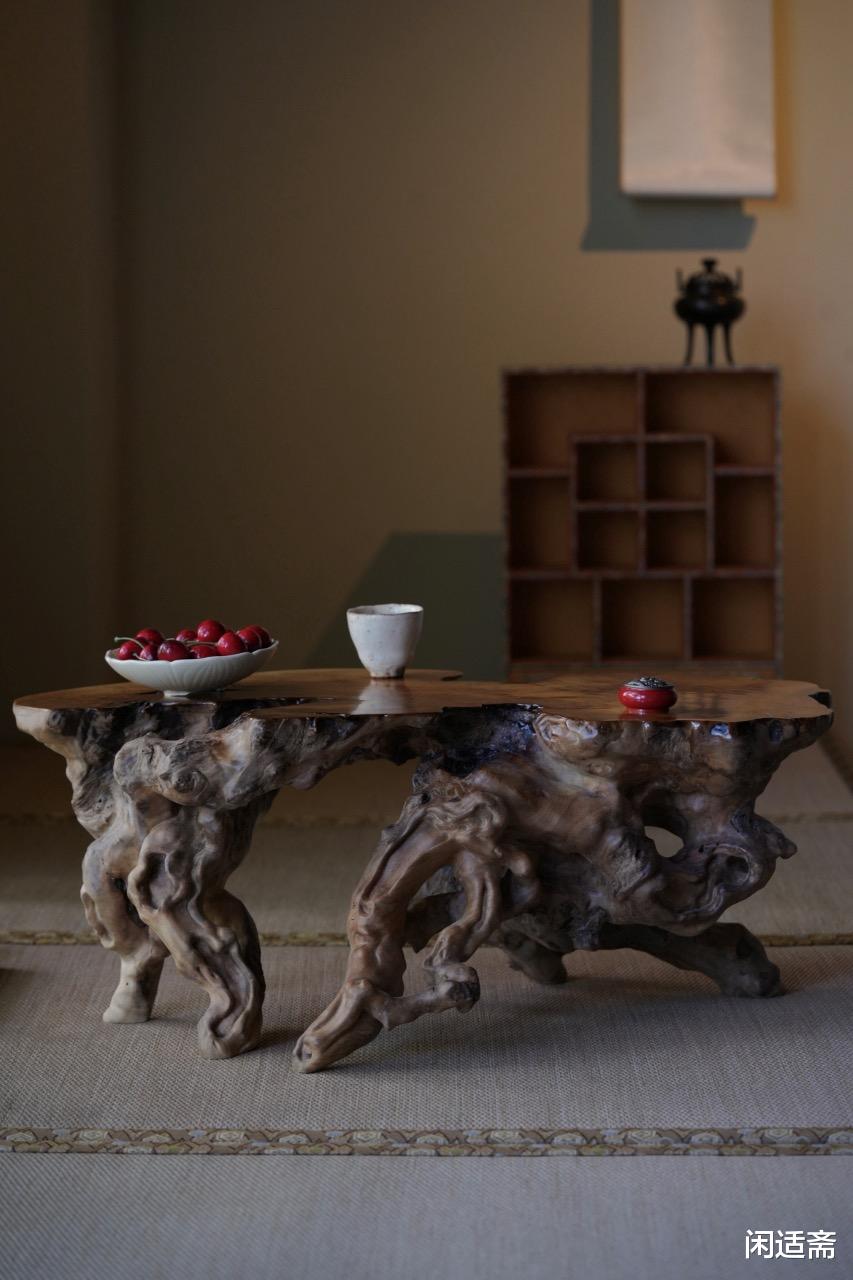 金丝楠木,云水林泉,随形盘根底座