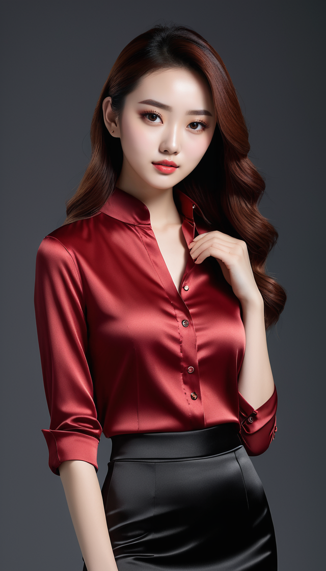 缎面套裙与丝绸衬衫的完美组合