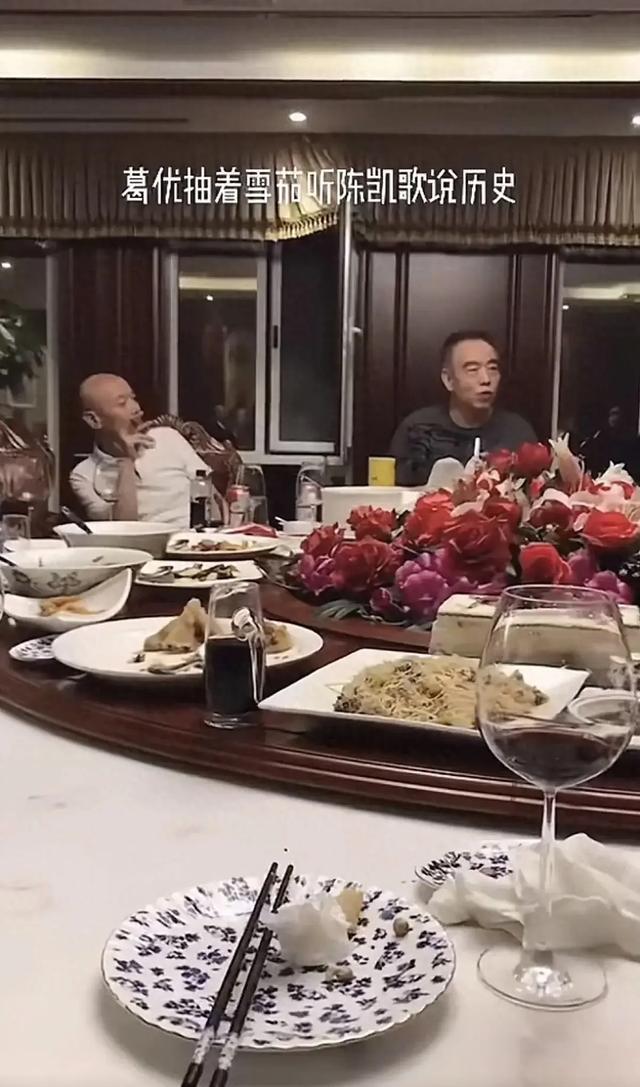 葛优餐桌上抽雪茄，听陈凯歌讲历史快要睡着了，无人动筷子太扫兴