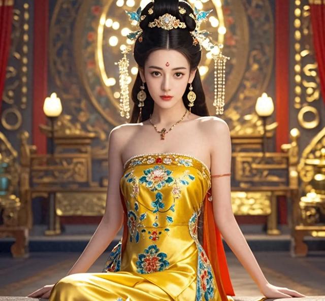 迪丽热巴化身唐朝贵妃，宛如一朵盛开在唐朝宫廷的娇艳牡丹。