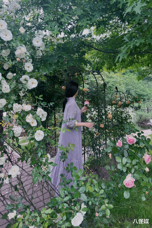 张馨予把自家院子打造成现实版莫奈花园,花海中拍照,姿势引热议