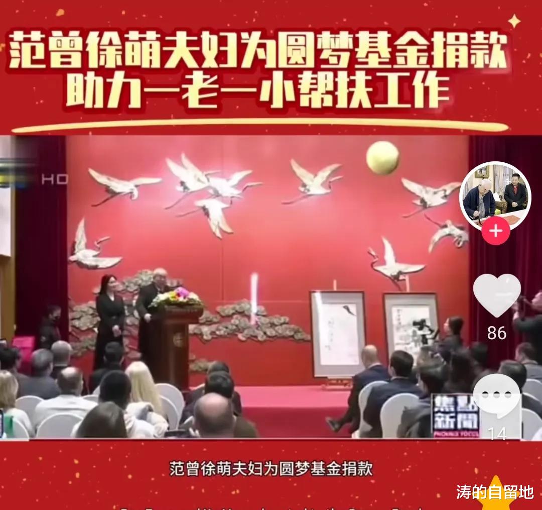 87岁范曾携37岁娇妻出席慈善晚会，徐萌长相迷人 成为了晚会的焦点