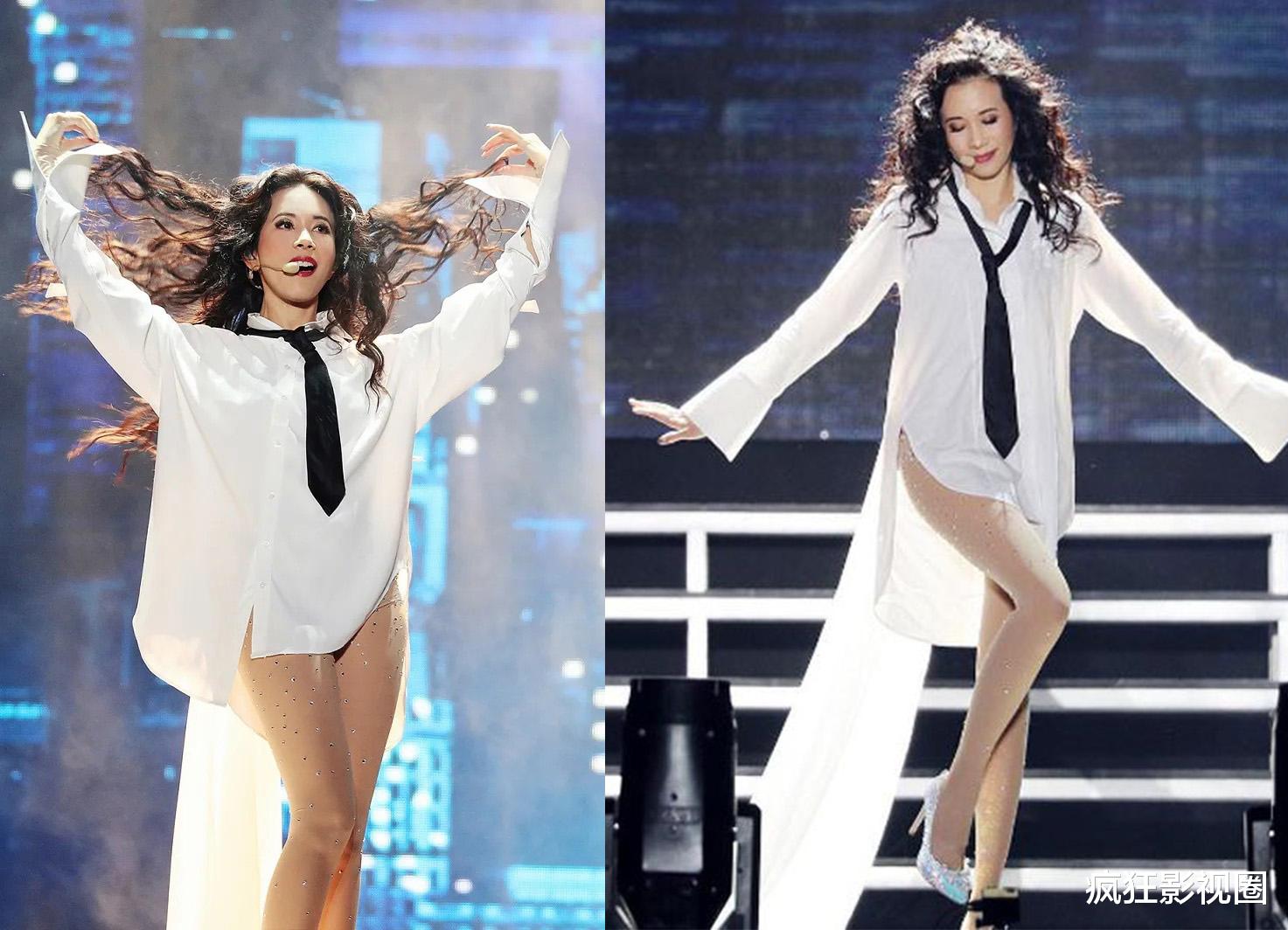 新歌不如“老腿”，53岁莫文蔚演唱会长腿抢镜，腿精天后名不虚传