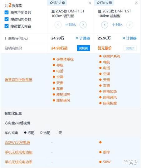 比亚迪夏选车攻略：24.98万起 最值得买的是100km顶配车型？