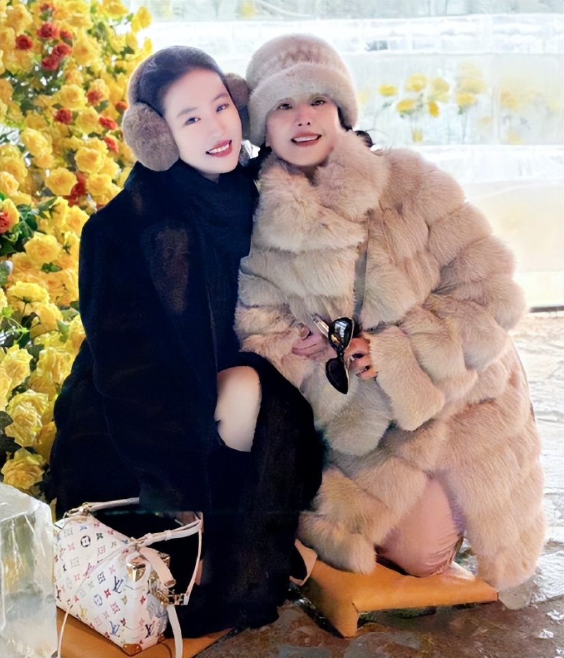 刘亦菲陪妈妈回哈尔滨探亲,穿貂雪地里合影,65岁刘晓莉比女儿美