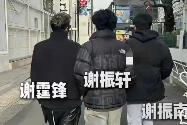 年初一谢霆锋带2个儿子街头漫步,父子三人一样高,他头发都白了