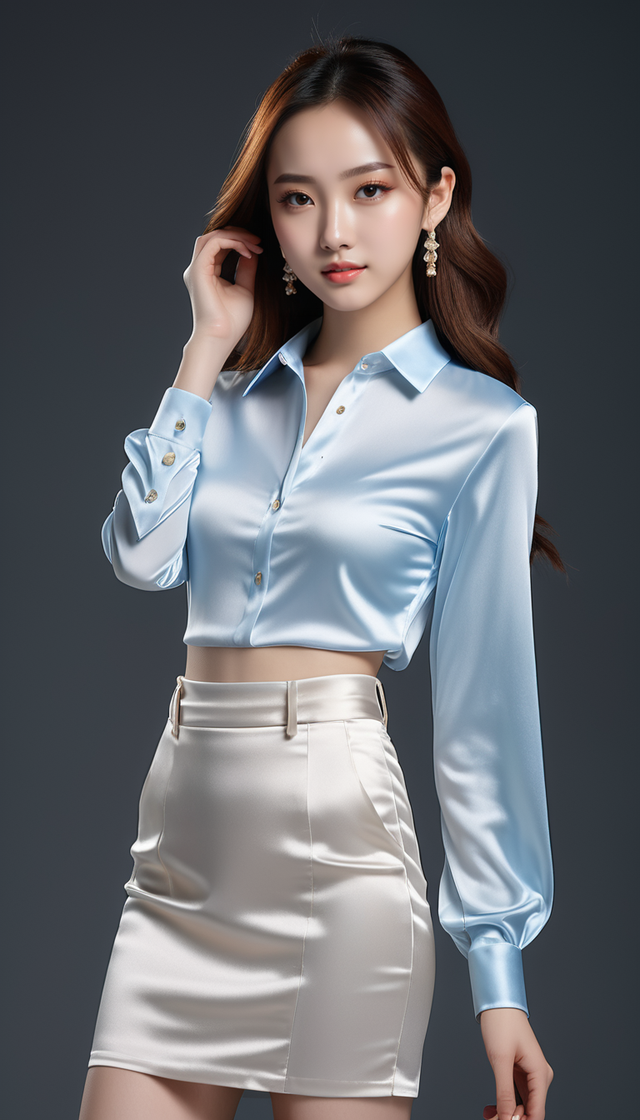 缎面套裙与丝绸衬衫的完美组合